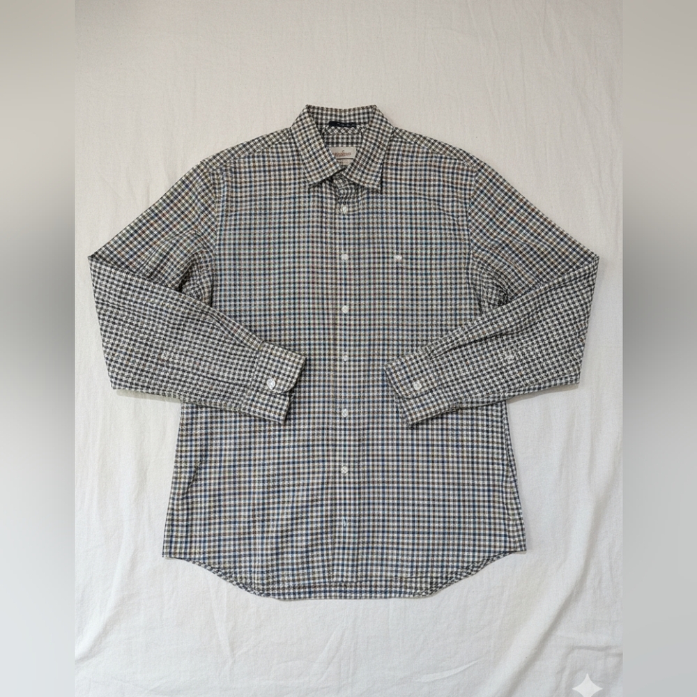 Cotton Brothers Check Plaid‎ Button Down Dress Shirt Men's XL